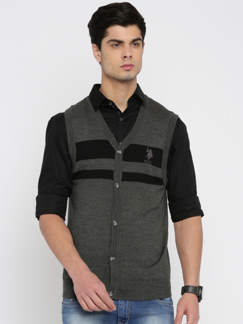 

U.S. Polo Assn. Men Grey & Black Striped Sweater Vest