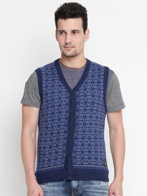 

U.S. Polo Assn. Men Blue Patterned Sleeveless Cardigan