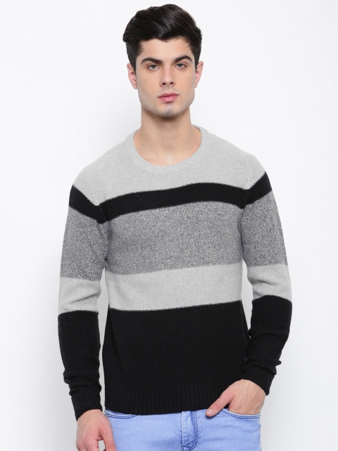 

U.S. Polo Assn. Men Black & Grey Melange Striped Pullover