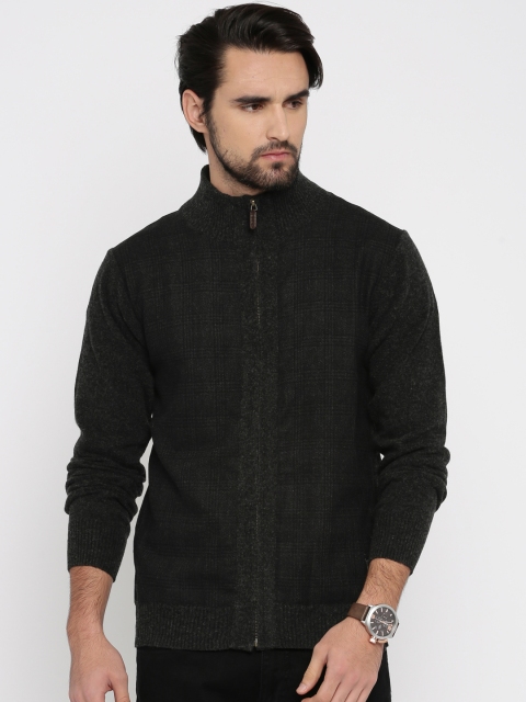 

U.S. Polo Assn. Men Charcoal Grey Checked Front-Open Sweater
