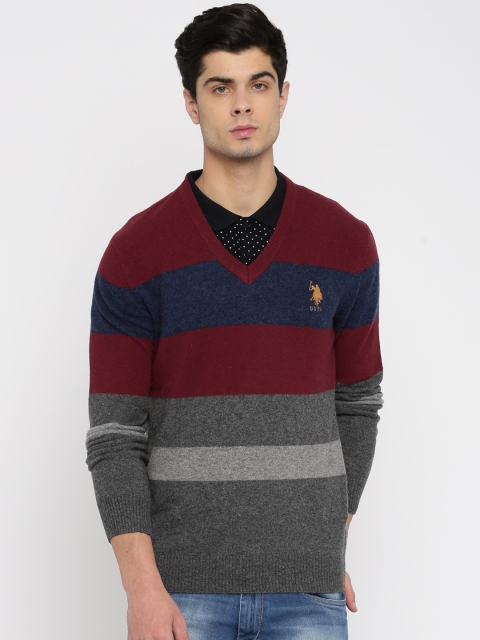

U.S. Polo Assn. Men Multicoloured Striped Pullover Sweater, Multi