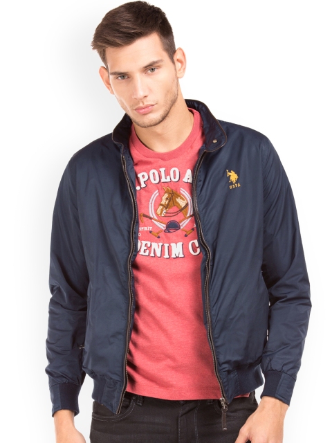 

U.S. Polo Assn. Men Navy Blue Solid Water Resistant Bomber
