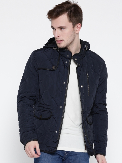 

U.S. Polo Assn. Men Navy Blue Solid Hooded Quilted Jacket