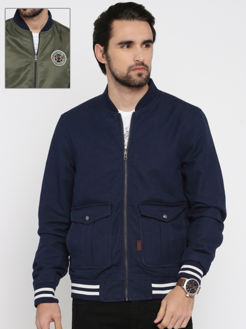 

U.S. Polo Assn. Men Navy & Olive Green Solid Reversible Bomber, Navy blue