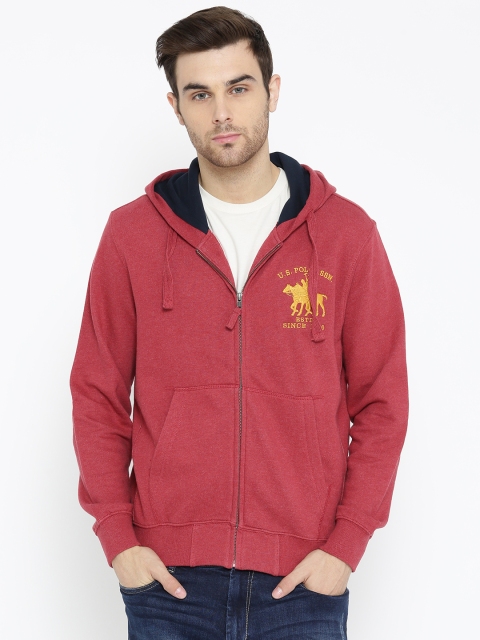 

U.S. Polo Assn. Denim Co. Men Red Solid Hooded Sweatshirt