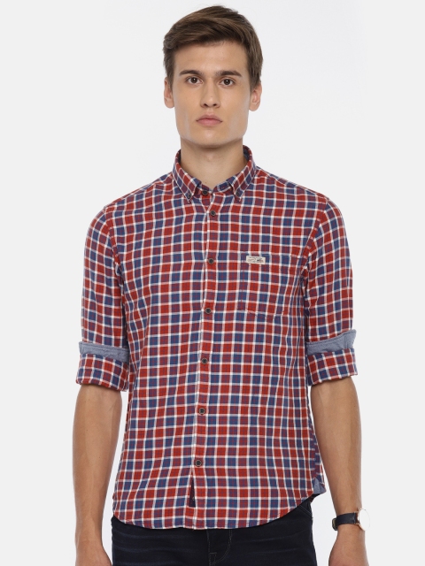 

U.S. Polo Assn. Denim Co. Men Red & Blue Regular Fit Checked Casual Shirt