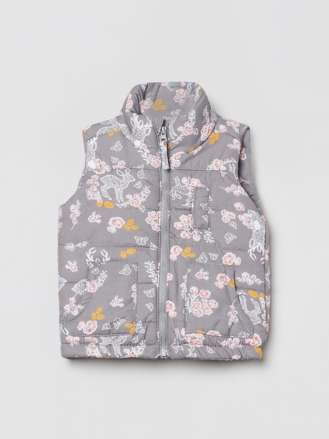 

max Girls Grey White Floral Windcheater Padded Jacket