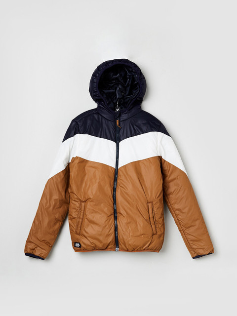 

max Boys Brown & White Colourblocked Windcheater Padded Jacket