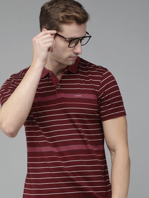 

Van Heusen Men Maroon & White Striped Pure Cotton Polo Collar T-shirt