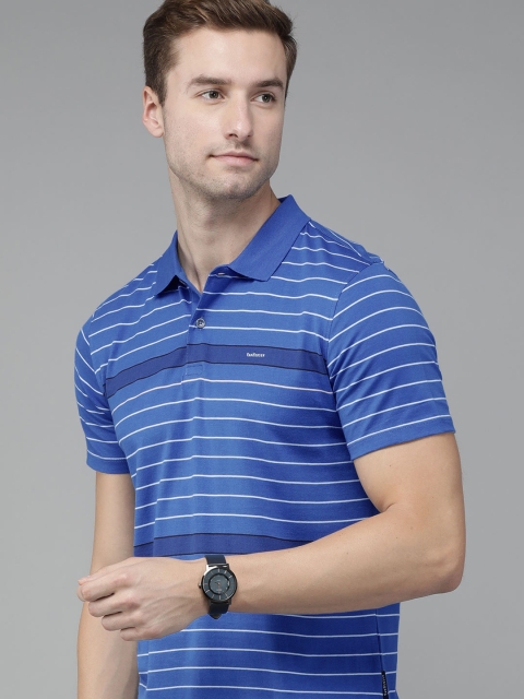 

Van Heusen Men Blue & White Striped Pure Cotton Polo Collar T-shirt