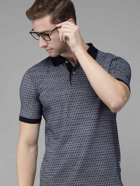 

Van Heusen Men Navy Blue Printed Pure Cotton Polo Collar T-shirt