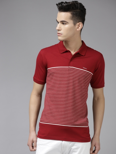 

Van Heusen Men Maroon & White Striped Polo Collar T-shirt