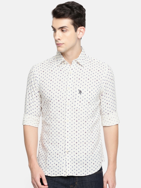 

U.S. Polo Assn. Men Off-White Tailored Fit Printed Linen Shirt