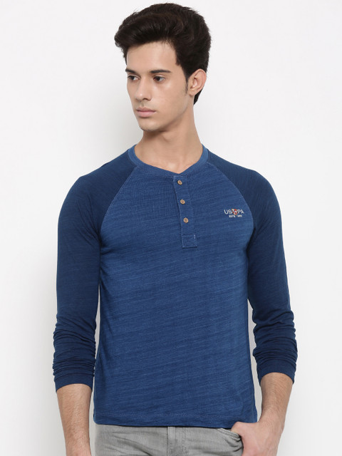 

U.S. Polo Assn. Denim Co. Men Blue Solid Henley Neck T-Shirt