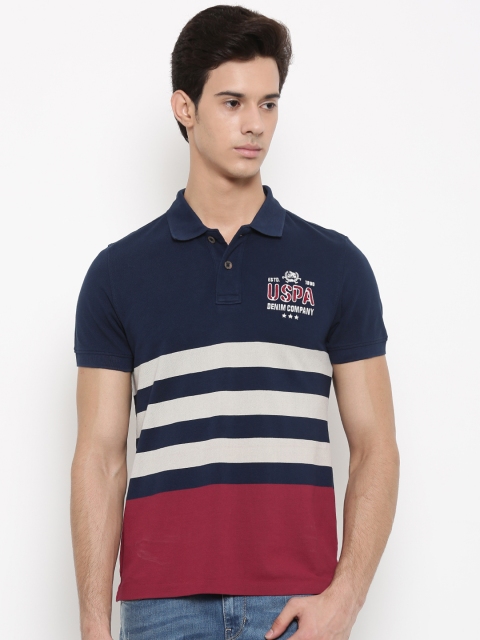 

U.S. Polo Assn. Denim Co. Men Navy Blue Striped Polo Collar T-shirt