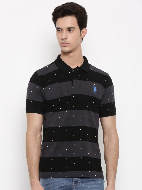 

U.S. Polo Assn. Men Black & Charcoal Grey Striped Polo Collar T-shirt