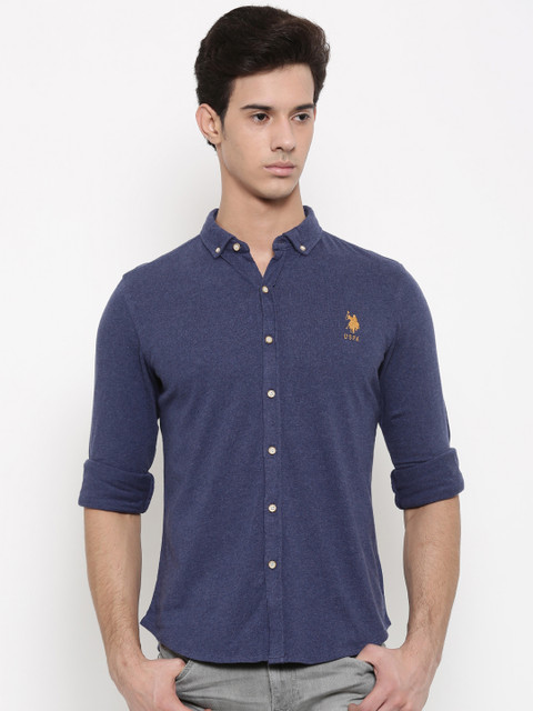 

U.S. Polo Assn. Men Blue Solid Casual Shirt