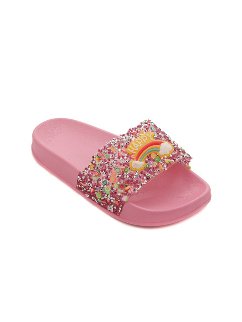 

TRENDS & TRADES Girls Pink & Yellow Embellished Sliders