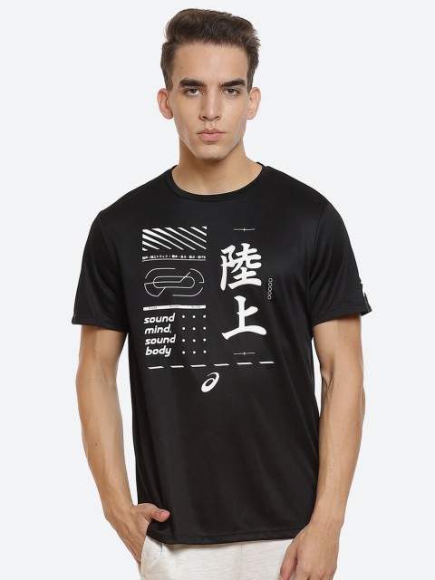 

ASICS Men Black Typography Printed Monochrome T-shirt