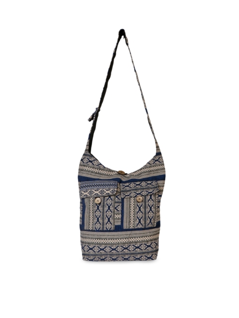 

gaura pakhi Navy Blue Ethnic Motifs Printed Shopper Sling Bag