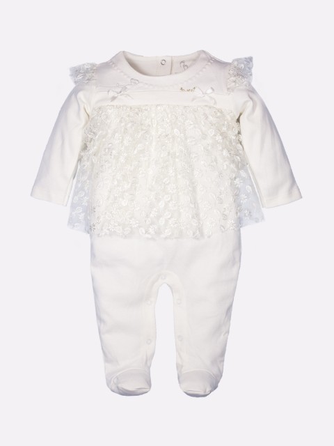 

BABY GO Girls White Designer Full Sleeves Pure Cotton Rompers