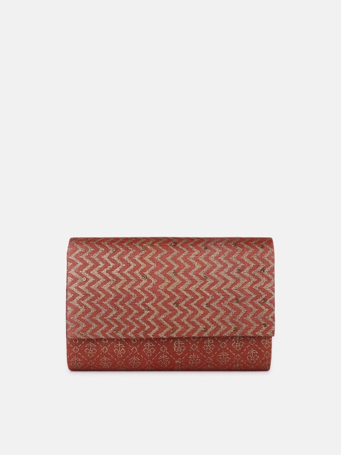 

Fabindia Red & Silver-Toned Printed Purse Clutch