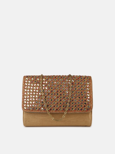 

Fabindia Gold-Toned & Red Embroidered Purse Clutch
