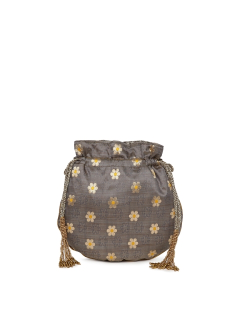 

Fabindia Grey & Orange Brocade Woven Design Potli Clutch