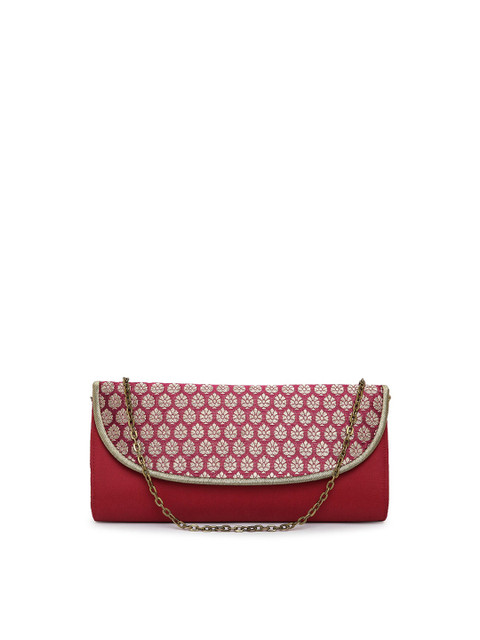 

Fabindia Red & Silver-Toned Printed Purse Clutch