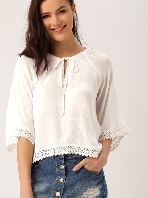 

DressBerry Women White Solid Crop Top