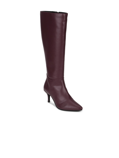 

Truffle Collection Burgundy PU High-Top Kitten Heeled Boots