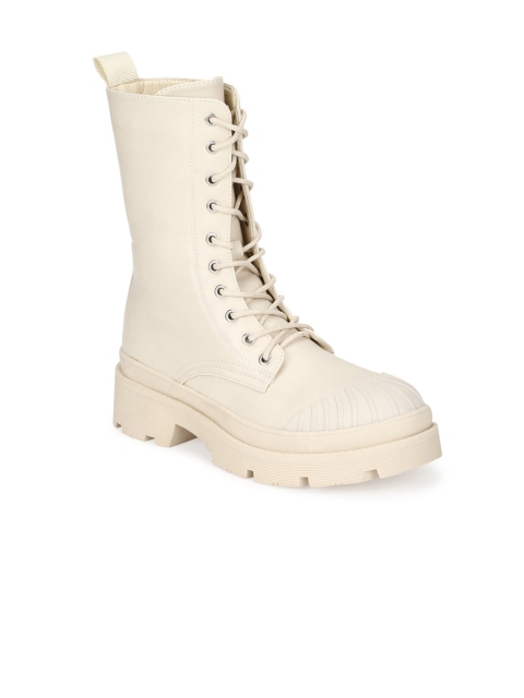 

Truffle Collection Off White PU High-Top Platform Heeled Boots