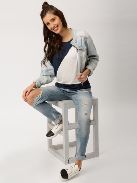 

DressBerry Women Navy Blue Colourblocked Regular Top