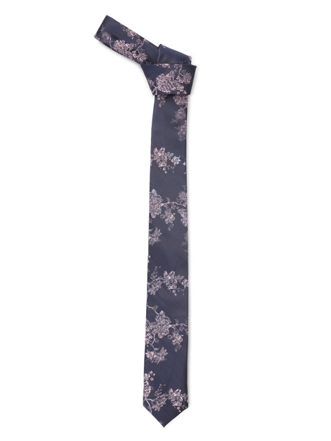 

Van Heusen Men Navy Blue & Pink Floral Woven Design Skinny Tie