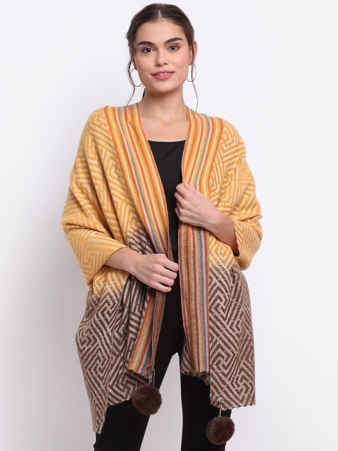 

LOOM LEGACY Women Yellow & Blue Woven Design Stole