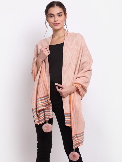 

LOOM LEGACY Women Pink & Multicoloured Woven Design Acrylic Stole