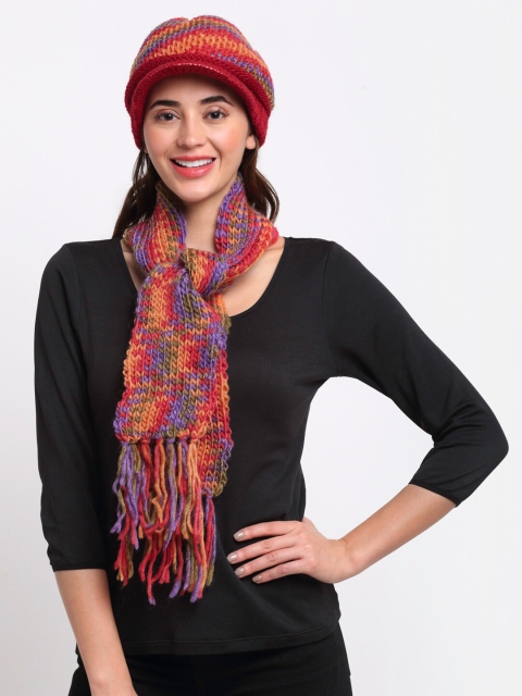 

LOOM LEGACY Women Red & Blue Cap With Muffler