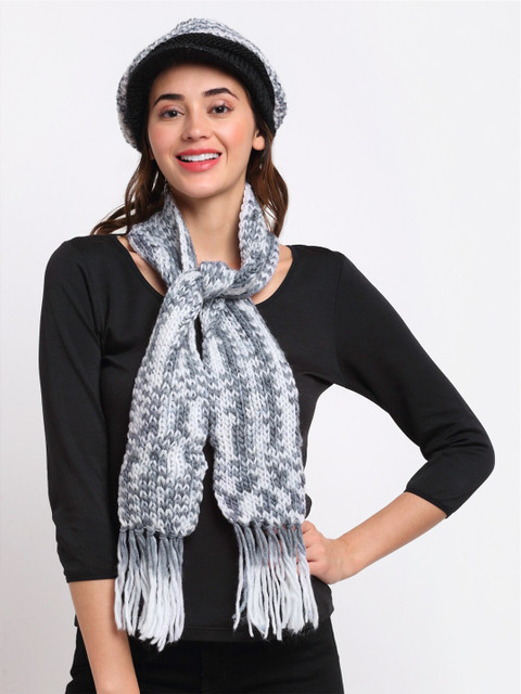 

LOOM LEGACY Women Grey & White Acrylic Wool Winter Cap With Muffler