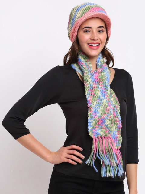 

LOOM LEGACY Women Pink & White Ascot Cap With Muffler
