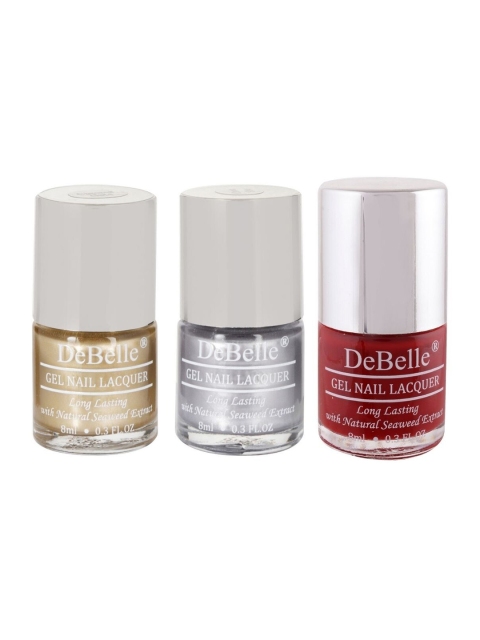 

DeBelle Set Of 3 Gel Nail Polish - Chrome Gold - Chrome Silver & Moulin Rouge, Multi