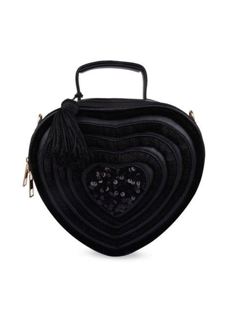 

Vdesi Black Embellished PU Swagger Sling Bag with Quilted