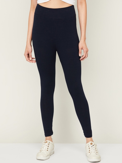 

Fame Forever by Lifestyle Women Navy Blue Solid Cotton Ankle Length Leggings