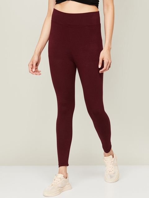 

Fame Forever by Lifestyle Women Burgundy Solid Cotton Ankle Length Leggings
