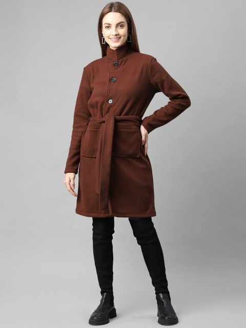 

Rigo Women Brown Solid Cotton Slim-Fit Long Overcoat