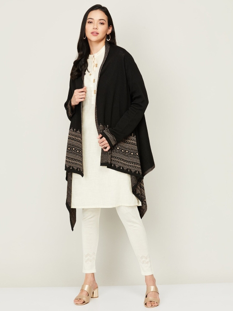 

Melange by Lifestyle Women Black Geometric Printed Open Front Shrug