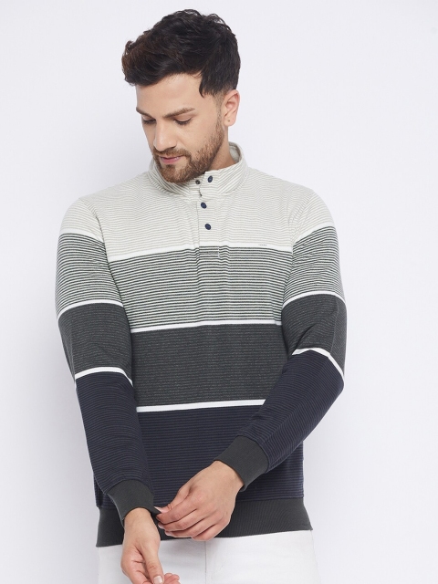 

Okane Men Olive Green Striped Sweatshirt