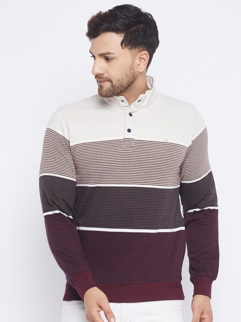 

Okane Men Burgundy Striped Sweatshirt
