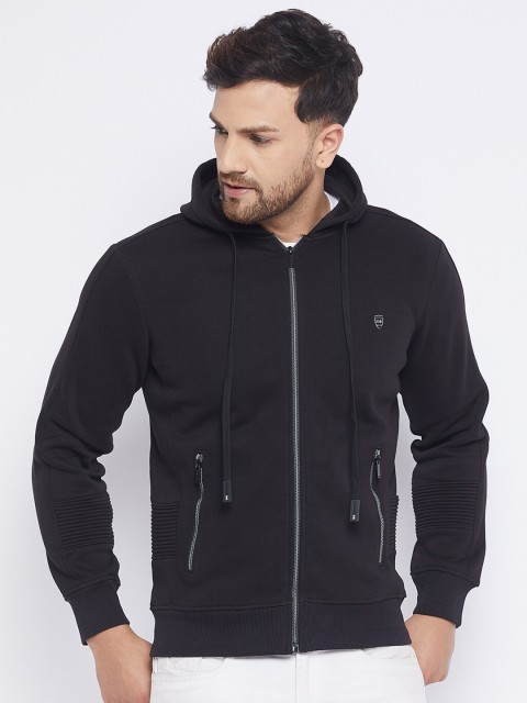 

Okane Men Black Solid Hooded Sweatshirt