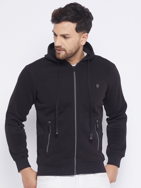 

Okane Men Black Solid Hooded Sweatshirt