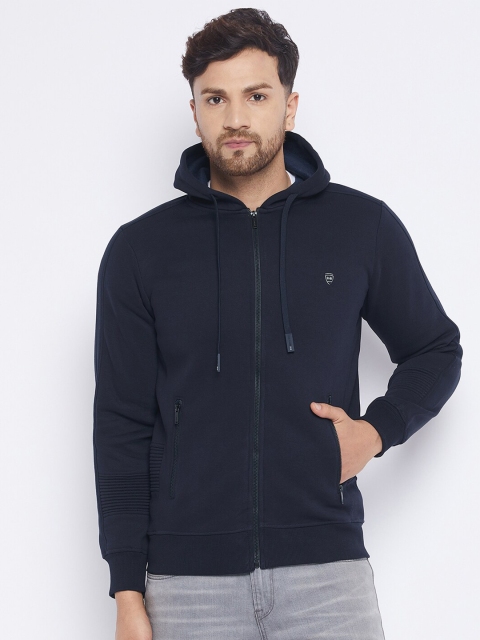 

Okane Men Navy Blue Solid Hooded Sweatshirt
